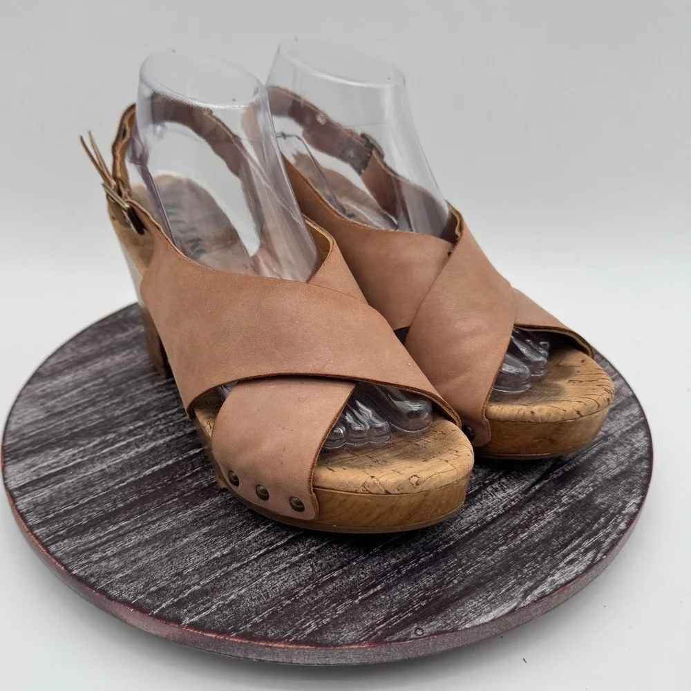 Korks by Kork Ease Sandals Women 9.5 Leather Wedge Slingback Comfort Shoes‎ Tan